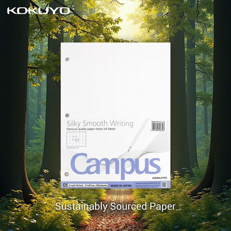 KOKUYO 5x5 Graph Paper, 8.25x11 Inches Loose Leaf Paper, 300