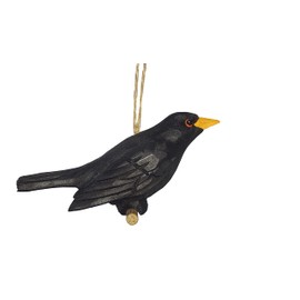 Blackbird Hand Carved Approx. 10-12 cm with Hanger | Wooden Bird Decorative Bird Coloured Hand-Painted Glass Eyes, Birds, Bird, for Swallow Nest Bring Happiness 4260355039094