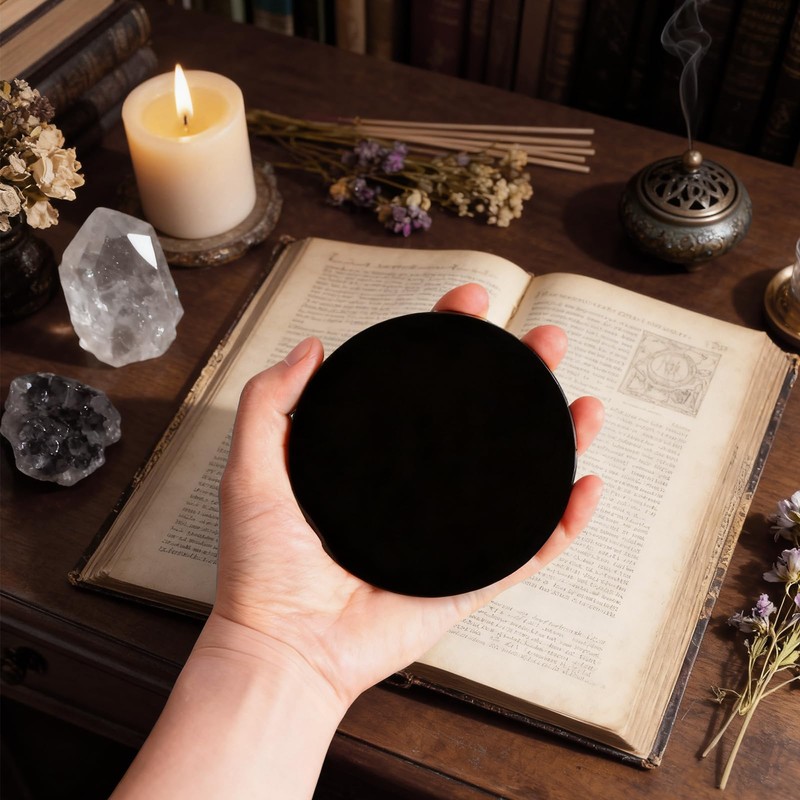 Black Obsidian Scrying Mirror, Black Obsidian Feng Shui Mirror with