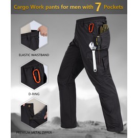 Zoofly Tactical Pants for Men Water Proof Ripstop Climbing Hiking Pants Stretch Mens Cargo Work Pants with Pockets Black 36W*32L