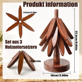 Wooden Trivet Tree for Hot Drinks Christmas Tree Coaster with 3 Tree Sitters & 1 Stand Decorative Tree Pot Coaster Wooden Trivet Tree Wood Pot Coaster, Walnut Colour