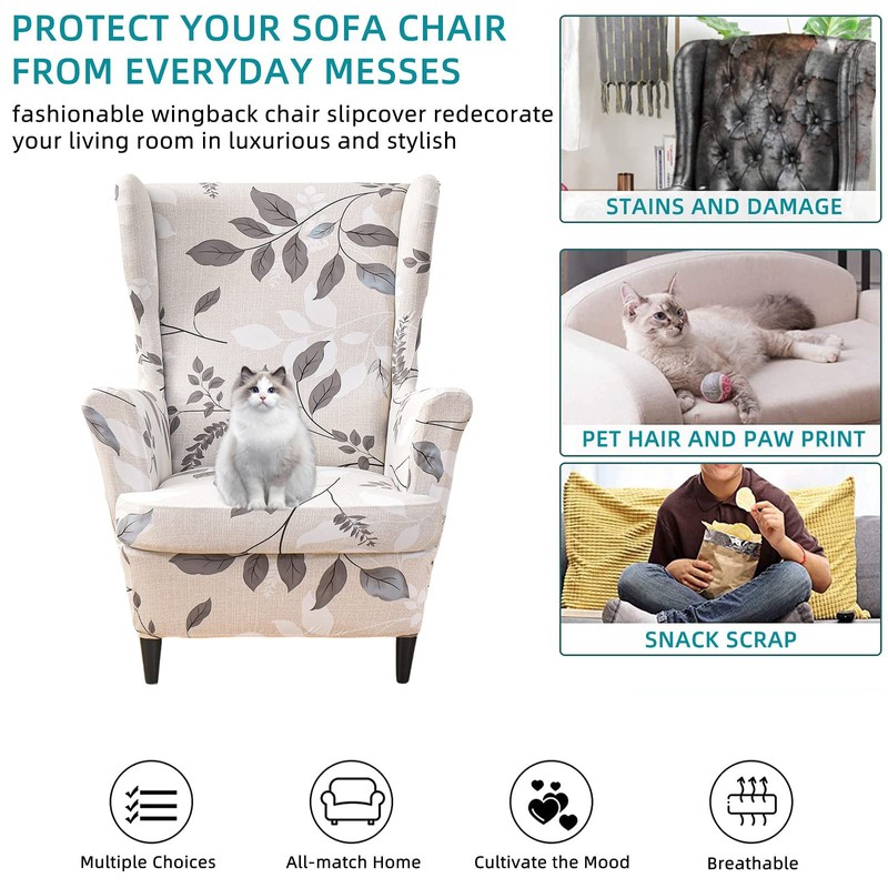 CRFATOP Wingback Chair Covers 2 Pieces Stretch Printed Wing Back