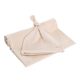 iEvolve Cotton Knitted Baby Swaddle Blanket with Hat Headband Set Newborn Swaddle Wrap Receiving Blankets for Baby Girl Boy 45" x 45"(Lightpink)