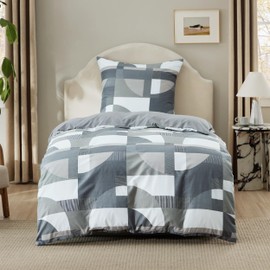 BEDSURE Bed Linen 135 x 200 cm 2-Piece Duvet Cover - Bedding Sets 135 x 200 cm with Pillowcase 80 x 80 cm, Oeko-Tex Reversible Bed Linen Grey Geometry Pattern for Single Bed with Zip