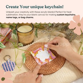 YOPPIX 60 Pcs Sublimation Acrylic Flowers Blanks, with 20 Fixing Clips and 20 Key Rings for Heat Transfer Keychain Bags Wedding Table Decor, Christmas Tree Decor, Home Gift Crafts Supplies