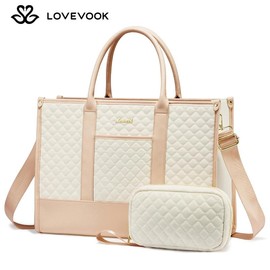 LOVEVOOK Christmas Laptop Tote Bags for Women, 15.6-17.3 inch Laptop Work Bags with Clutch Purse, Womens Briefcase for Travel, Teacher, Doctor, Nurse and Chic Woman - Color: Beige-Nude, size: 15.6‘’