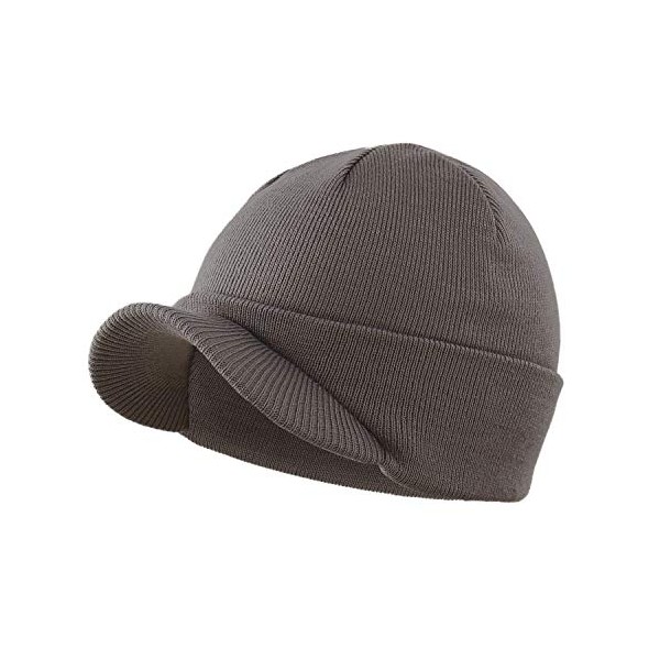 Home Prefer Men's Winter Beanie Hat with Brim Warm Double Knit Cuff Beanie Cap (Dark Gray)