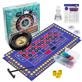 Extguds Roulette Wheel and Craps Set with Large Double Sided Felt, 10 Inch Roulette Wheel, Chip Rake, 200 Chips, Roulette Marker, 3 Dices, Perfect for Game Night Party
