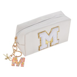 Atiyaer Letter M Charm Keychain with Initial Leather Waterproof Cosmetic Makeup Bag Keyholder for Women