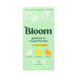 Bloom Nutrition Superfood Greens Powder Stick Packs, Digestive Enzymes with Probiotics and Prebiotics, Gut Health, Bloating Relief for Women, Chlorella, Green Juice Mix, 18 SVG, Tropical Variety