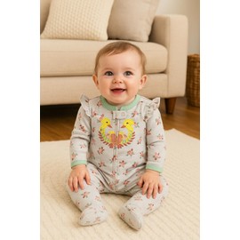 Cutties and Giggles Baby Rompers Pajamas, 100% Cotton, Footed Design with Snap Closure, Gender-Neutral Jumpsuit Boys Girls Sleepsuit Long Sleeve Bodysuits (Duck Print, 9 MONTH)