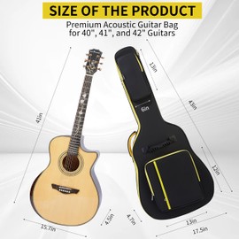 PPOPPO 40/41/42" Acoustic Guitar Gig Bag, 600D Waterproof Nylon Fabric, 0.35" Thick Padded Guitar Case with 3 Pockets, Padded Side/Front Handles and Shoulder Strap - Black & Yellow