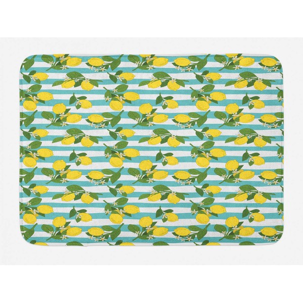 Ambesonne Lemons Bath Mat, Lemon Blossoms Leaves Citrus on Tree