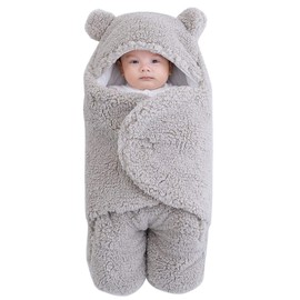 Josopa Manta de Felpa para bebé, para recién Nacidos, Linda Manta de recepción, Suave con Capucha, Saco de Dormir para niñas de 0 a 3 Meses, Color Gris