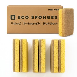 HNTR® 6 x Eco Sponges Washing Up | Eco Washing Up Sponge Scourers | Natural Cellulose Sponge & Sisal Scrubber | Plastic-Free Compostable Non-Scratch Natural Sponges for Dishes & Kitchen Cleaning