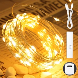 132FT(33FT*4)FT Lipstick Rechargeable Fairy Lights, Twinkle Lights Battery Operated, Mini Indoor LED String Lights with Timer for Vine, Bedroom, Christmas, Wedding, Centerpiece, Decoration, Warm White