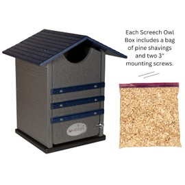 JCS Wildlife Blue and Gray Ultimate Poly Screech Owl Nesting Box - Great for Saw-Whet Owls and Kestrels Too - Clean Out Door Makes Cleaning Easy