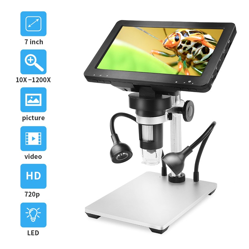 DM9 7'' LCD Digital Microscope 1200X, 1080P Coin Microscope Magnifier,