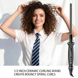 SAOSA 1/2 Inch Small Curling Iron, 0.5 inch Extra Long Thin Curling Wand with Clamp for Short Hair & Bangs, Ceramic Hair Curler for Tight Ringlets and Spiral Curls, Dual Voltage Travel Tool, Black