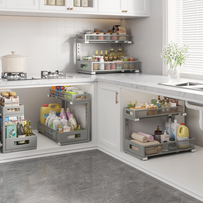 Biboraya 2 Pack 17IN Depth Under Sink Storage Organizer, Large