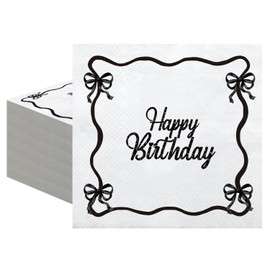 NUTTYBASH Bow Black Birthday Napkins, 80Pcs Conquette Birthday Decorations Napkins, Black Bow Theme Party Decorations Birthday Party Supplies Bow Girls Birthday Party Decor