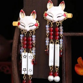 None Charming Fox Dangling Tassel Hairclip | Women Hair Pin Hair Style