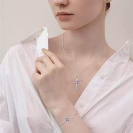 Inpasne Cross Necklace for Women 925 Sterling Silver Cross Butterfly Necklace Tanzanite December Birthstone Pendant Crucifix Religious Jewelry Gifts for Her