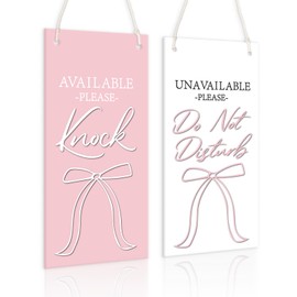 FYSUIMU 2Pcs Pink Bow Do Not Disturb Sign Available Please Knock Hanging Plaque 10 x 5 Inch Acrylic Front Door Hanger Sign for Home Bedroom Office Hotel Clinic