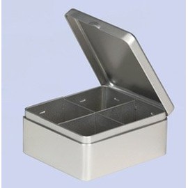 Buzz Plain Silver Tea Caddy/Kitchen Storage Tin/Container - Partitioned Tin - 4 compartment