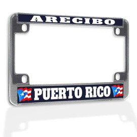 Fastasticdeals Metal Insert Bike License Plate Frame Arecibo Puerto Rico Weatherproof Motorcycle Accessories Chrome 4 Holes Solid Insert