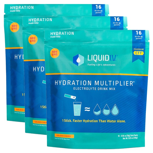 Liquid I.V. Hydration Multiplier - Golden Cherry - Hydration Powder Packets | Electrolyte Drink Mix | Easy Open Single-Serving Stick | Non-GMO | 48 Sticks