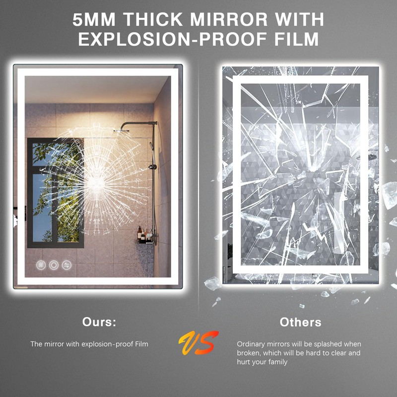 Memobarco LED Mirror for Bathroom 20"x 28" with Frontlit and