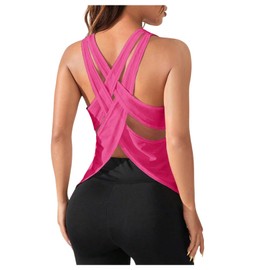 OYOANGLE Women's Sports Workout Tops Open Back Running Tank Top Racerback Casual Yoga Athletic Shirts Hot Pink Medium