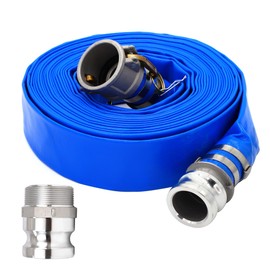 Pool Pump Backwash Hose 1-1/2" x 100ft With Aluminum Camlock C & E Fittings, Cam Lock Fitting Type F included, Heavy Duty Reinforced PVC Lay Flat Discharge Hose Assembly