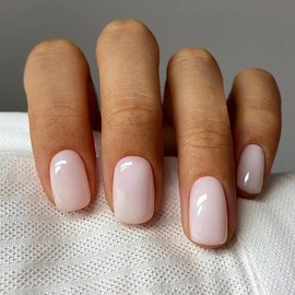 Milky White Press On Nails | CurvLife Nail | 24pcs Short Round Fake Nails | Glossy Natural Finish | Easy Apply, Comfortable & Durable | Daily, Business & Elegant Nail Art:_Black - Pink GalaxyÂ 