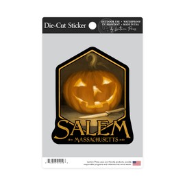 Die Cut Sticker Salem, Massachusetts, Jack-O-Lantern, Oil Painting, Contour Vinyl Sticker 3 to 6 inches, (Waterproof Decal for Cars, Water Bottles, Laptops, Coolers), Large