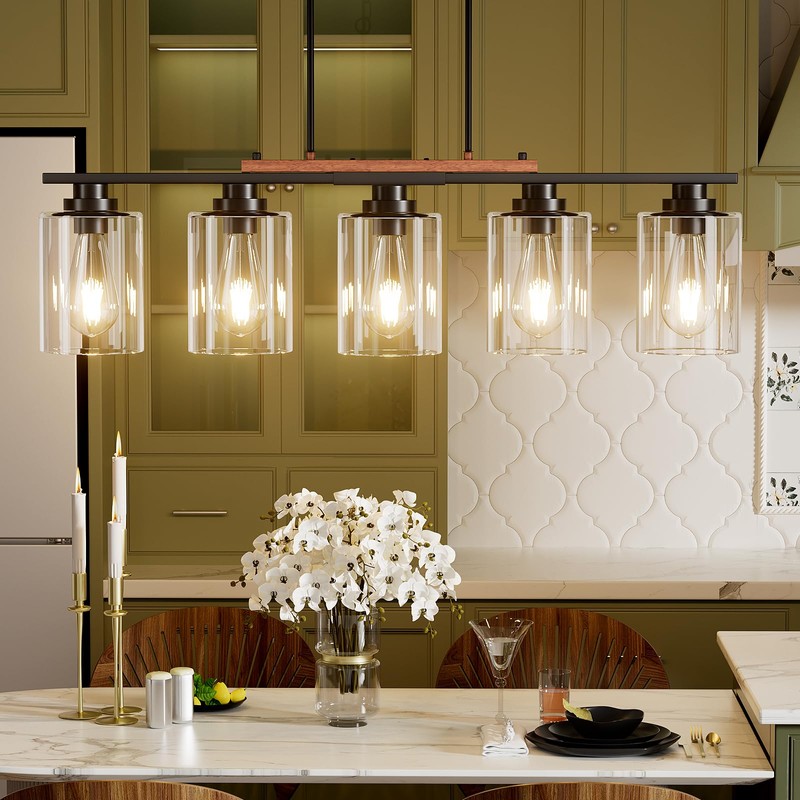 5-Light Kitchen Island Light, 33.4" Island Lighting with Black Metal