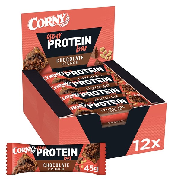 Protein Bar Corny Chocolate Crunch, 30% Protein, Protein Bar without Added Sugar, Bulk Pack, 12 x 45 g