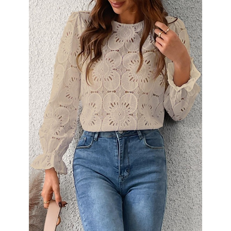 CUPSHE Women's Pullover Crew Neck Long Puff Sleeves Overcut Shoulders
