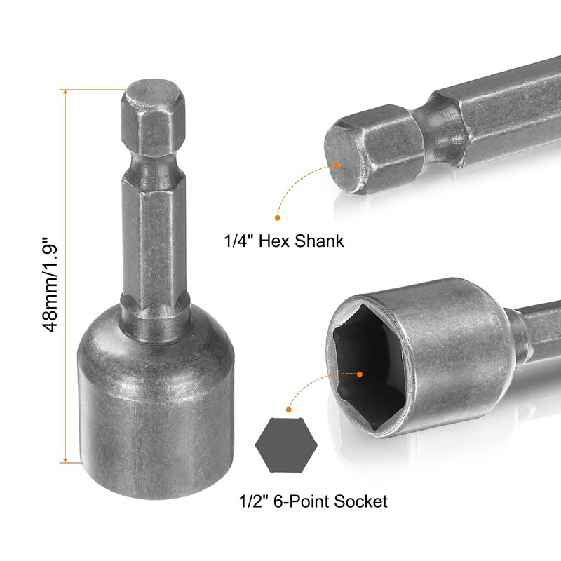 sourcing map 3pcs Hex Nut Driver Drills Bit 1/2" 6-Point