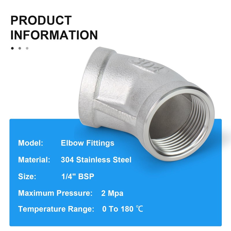ERGAOBOY 2 Pcs 304 Stainless Steel 45 Degree Elbow, 1/4"