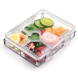 Wuoerr 4 Compartments Leak-Proof Bento-Style Food Storage for Snacks and Small Meals, Microwave & Dishwasher Safe