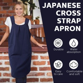 JaGely 2 Pack Japanese Linen Cross Back Kitchen Cooking Aprons for Women Men with 2 Pockets Cute Gardening Dress, Grey and Navy Blue, about 28.4 inches in length
