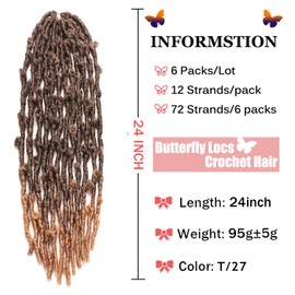 6 Packs 24 Inch Butterfly Locs Crochet Hair for Black Women Soft Distressed Locs Crochet hair Faux Locs Pre looped Pre-twisted Braids