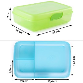 2friends Brotdosen, 2 Stück+2 Schraubdeckeldosen, Lunchbox, Brotdose mit Fächern und Clickverschluss, Bento Box, Brotzeitbox, Frühstücksbox, ohne BPA, grün und blau, 100% recyclebar, Model: Lina