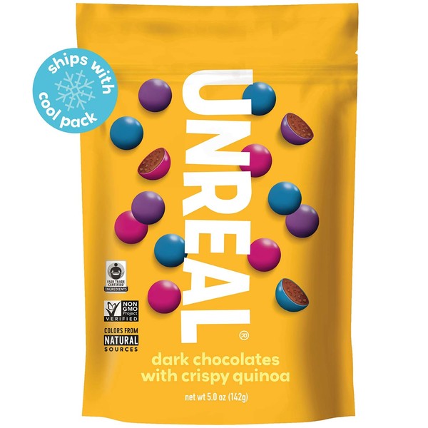 UNREAL Dark Chocolate Crispy Quinoa Gems | Non-GMO, Vegan Certified, Colors from Nature | 6 Bags