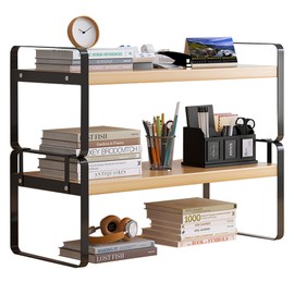 YGYQZ Desk Organizer Shelf，2 Tier Detachable Table Top Bookshelf, Freestanding Display Shelf for Office, Dormitory, Home