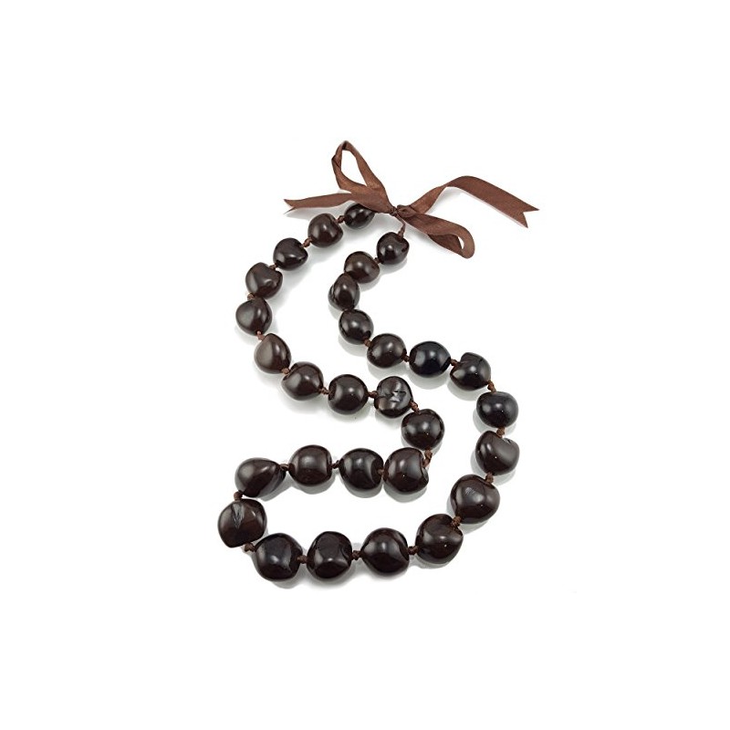BlueRica Kukui Nut Lei Necklace & Bracelet Set (Brown)