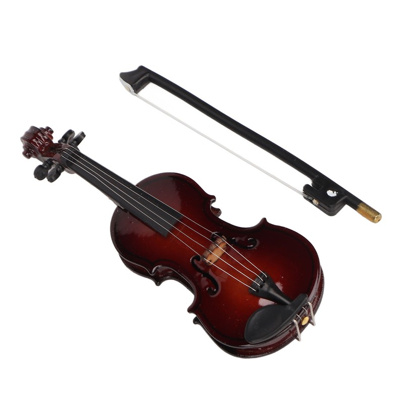 Wooden Miniature Violin with Stand Bow and Case Mini Musical