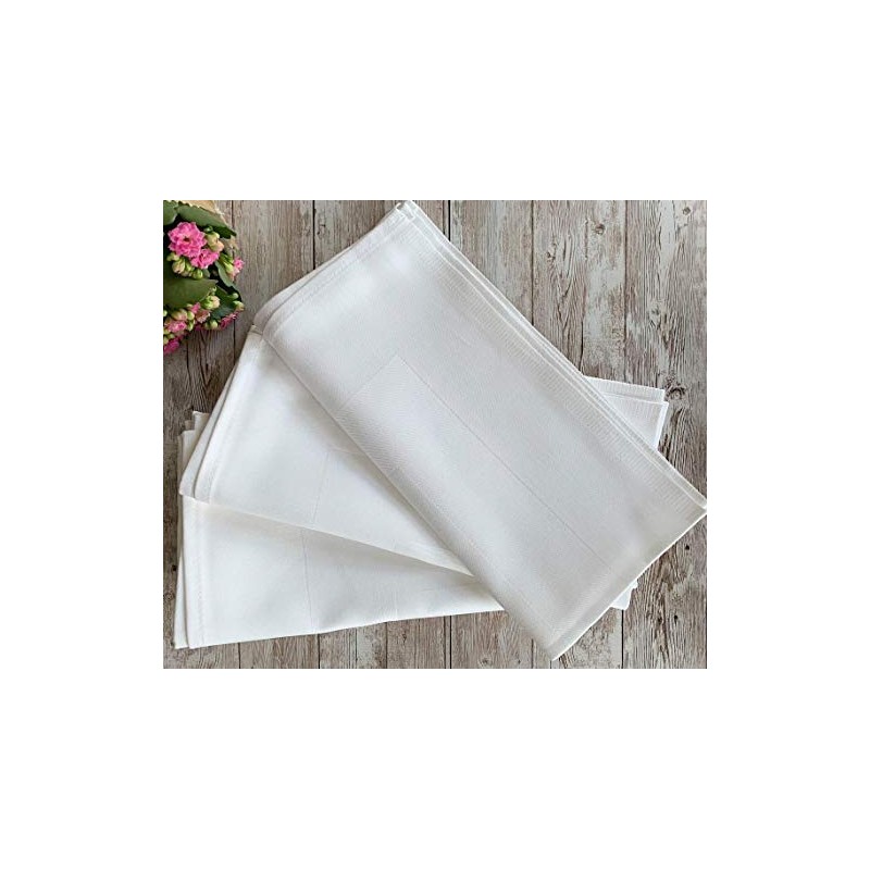 Set of 6 Napkins 55x55cm White Satin Band - 100%